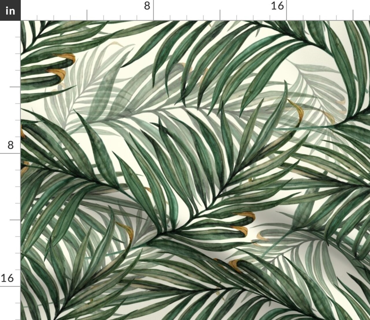 Vintage Style Jungle Botanical Green Palm Fronds Leaves Nature Forest Wild Summer Tropical Custom Printed Fabric by Spoonflower Various Fabrics by the Yard or Fat Quarter